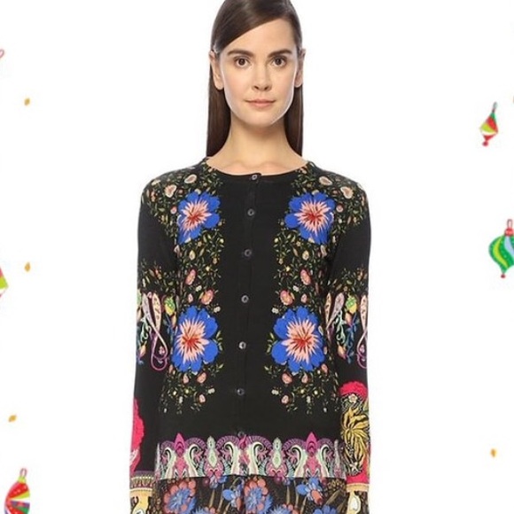 Etro Black top with Blue and Pink Floral Design - Picture 2 of 15
